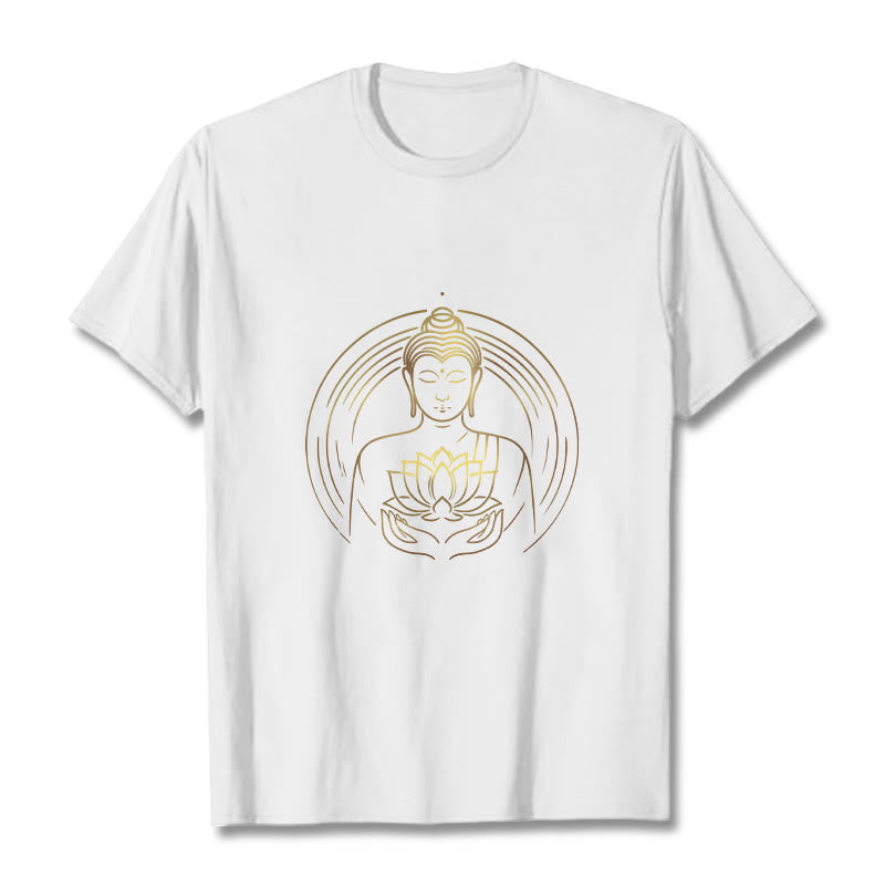 Nimara Ritual Golden Buddha Holding A Lotus Flower Tee T-shirt
