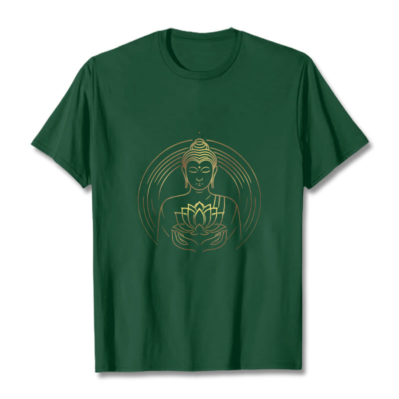 Nimara Ritual Golden Buddha Holding A Lotus Flower Tee T-shirt