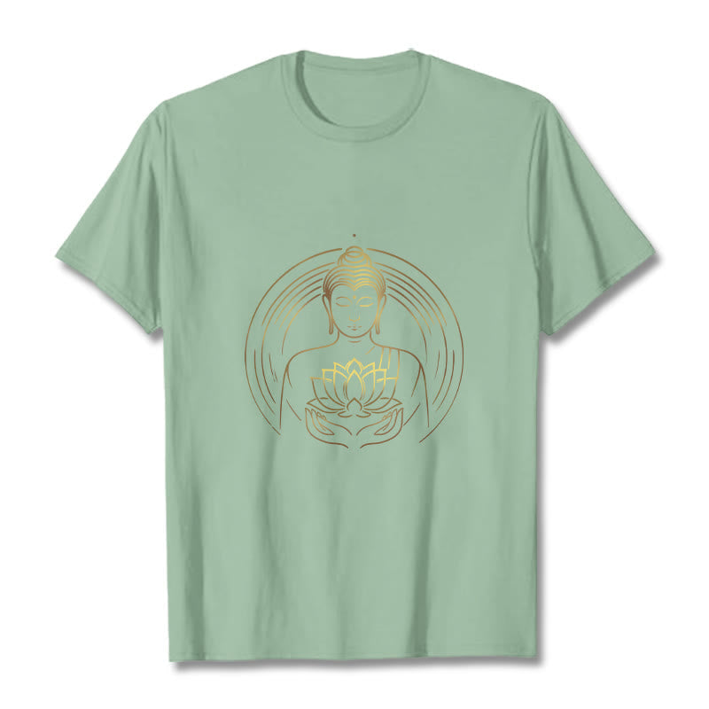 Nimara Ritual Golden Buddha Holding A Lotus Flower Tee T-shirt