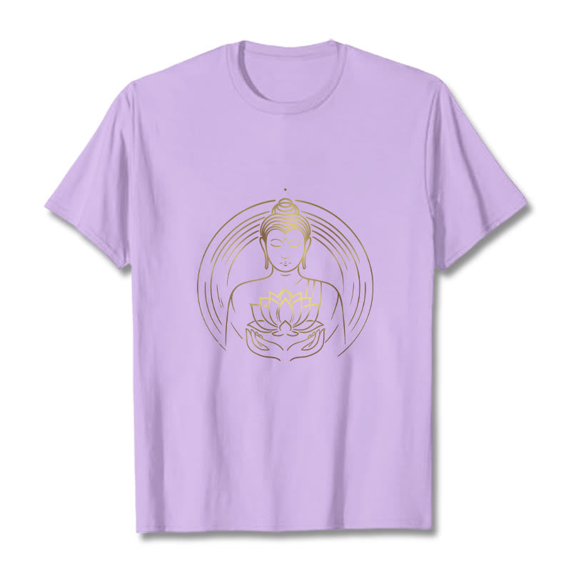 Nimara Ritual Golden Buddha Holding A Lotus Flower Tee T-shirt