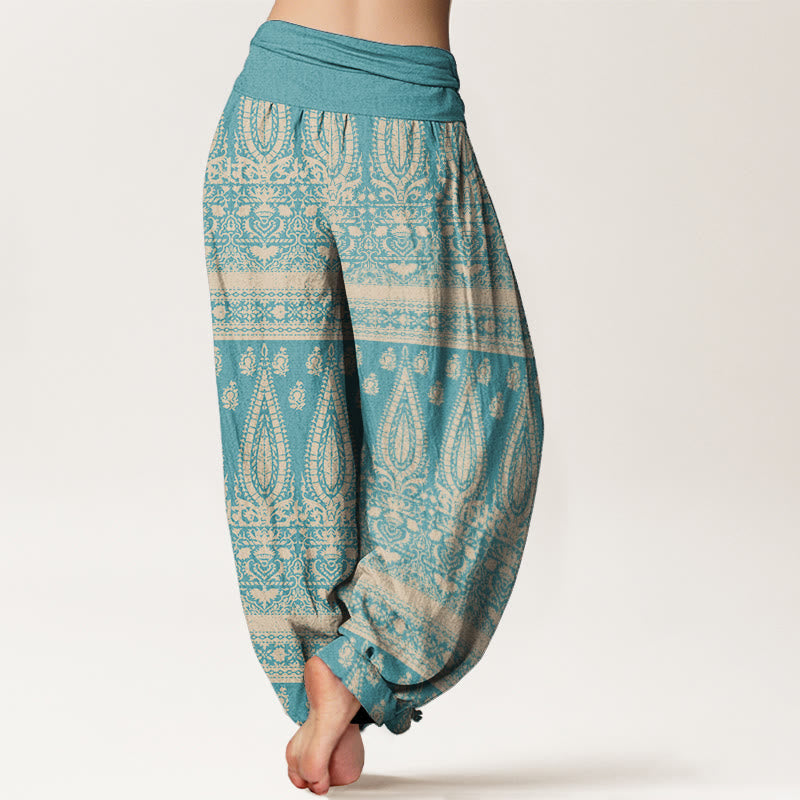 Nimara Ritual Pure Cotton Casual Feather Stripes Design Women's Elastic Waist Harem Pants