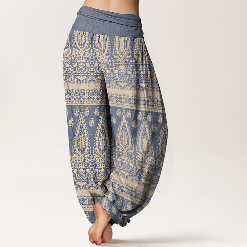 Nimara Ritual Pure Cotton Casual Feather Stripes Design Women's Elastic Waist Harem Pants
