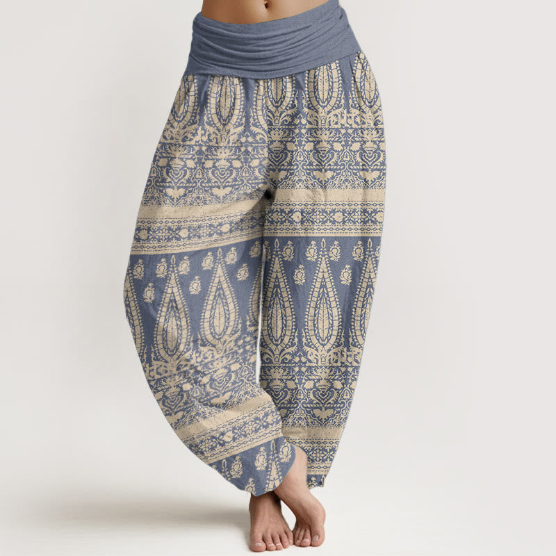 Nimara Ritual Pure Cotton Casual Feather Stripes Design Women's Elastic Waist Harem Pants