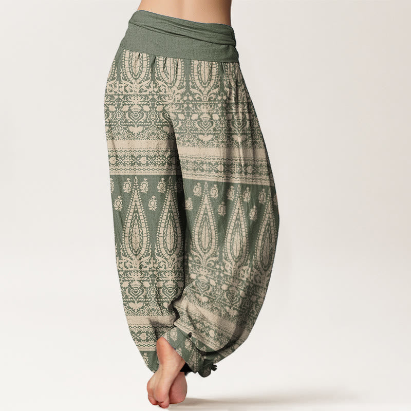 Nimara Ritual Pure Cotton Casual Feather Stripes Design Women's Elastic Waist Harem Pants