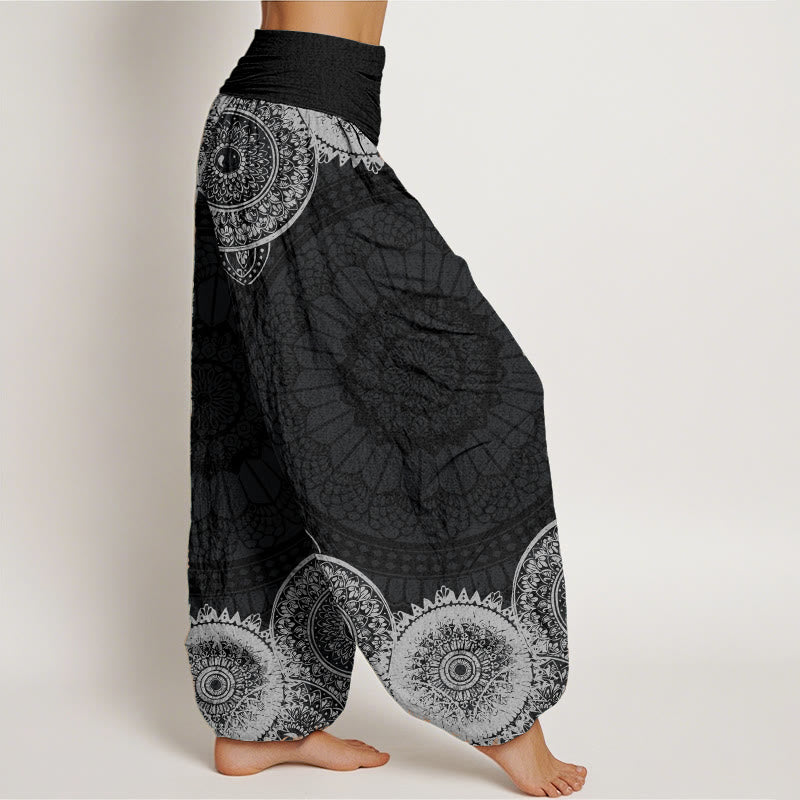 Nimara Ritual Pure Cotton Circular Mandala Design Women's Elastic Waist Harem Pants