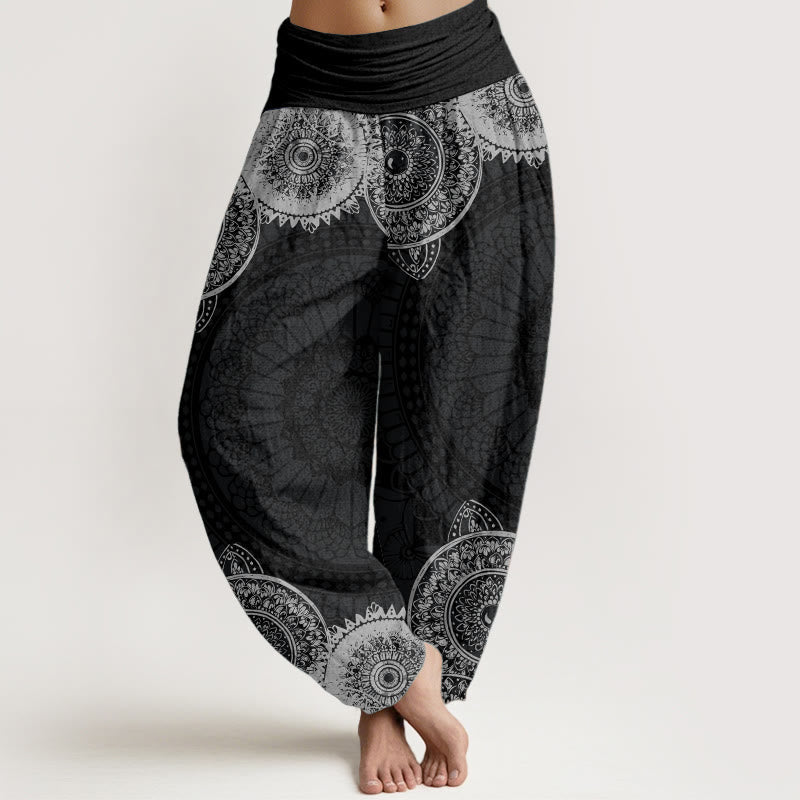 Nimara Ritual Pure Cotton Circular Mandala Design Women's Elastic Waist Harem Pants