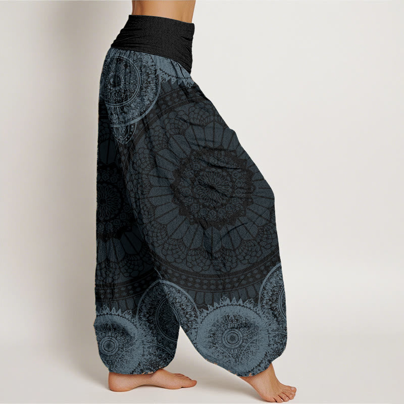 Nimara Ritual Pure Cotton Circular Mandala Design Women's Elastic Waist Harem Pants