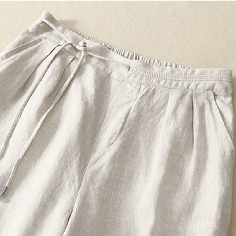 Nimara Ritual Spring Casual Solid Color Drawstring Design Women's Cotton Linen 7-8 Length Wide Leg Pants With Pockets