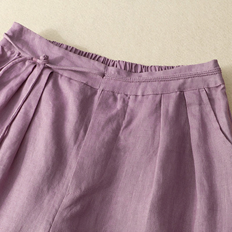 Nimara Ritual Spring Casual Solid Color Drawstring Design Women's Cotton Linen 7-8 Length Wide Leg Pants With Pockets