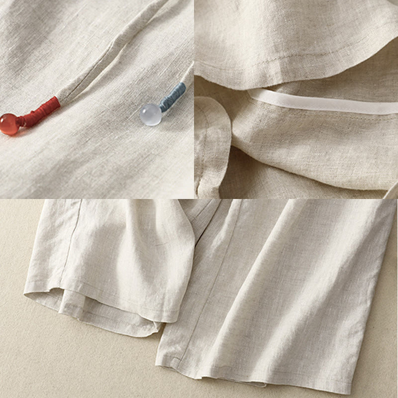 Nimara Ritual Spring Casual Solid Color Drawstring Design Women's Cotton Linen 7-8 Length Wide Leg Pants With Pockets
