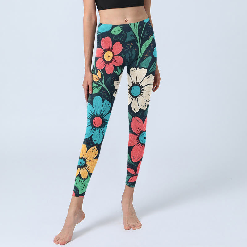Nimara Ritual Colorful Flower Pattern Print Gym Leggings Women's Yoga Pants