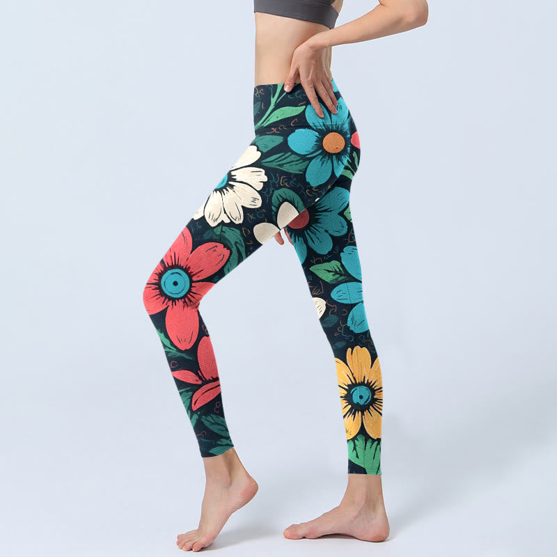 Nimara Ritual Colorful Flower Pattern Print Gym Leggings Women's Yoga Pants