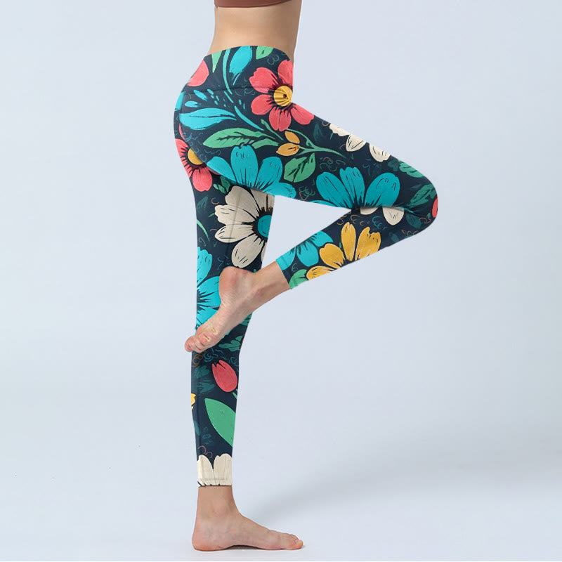 Nimara Ritual Colorful Flower Pattern Print Gym Leggings Women's Yoga Pants
