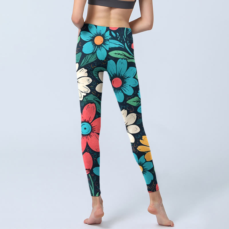Nimara Ritual Colorful Flower Pattern Print Gym Leggings Women's Yoga Pants