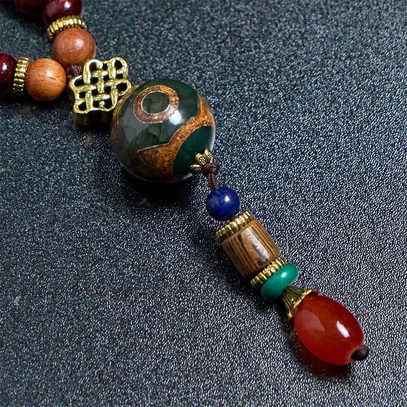 Peace and Protection Tibetan Handmade Wenge Wood Dzi Bead Elephant Head Necklace Pendant