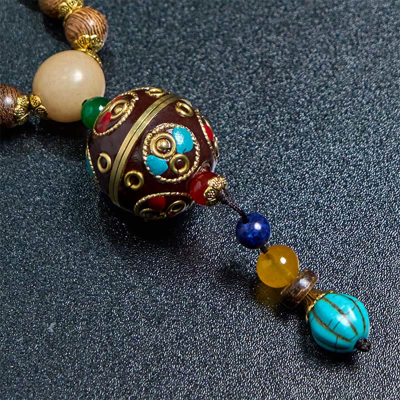 Nimara Ritual Tibetan Handmade Coconut Shell Schima Wood Great Bright Mantra Copper Bead Balance Necklace Pendant