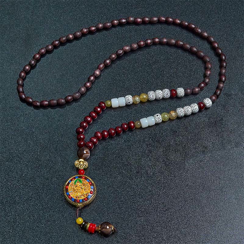 Nimara Ritual Tibetan Handmade Wood Beads Om Mani Padme Hum Samantabhadra Bodhisattva Purity Necklace Pendant