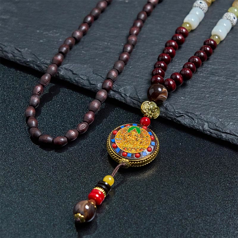 Nimara Ritual Tibetan Handmade Wood Beads Om Mani Padme Hum Samantabhadra Bodhisattva Purity Necklace Pendant