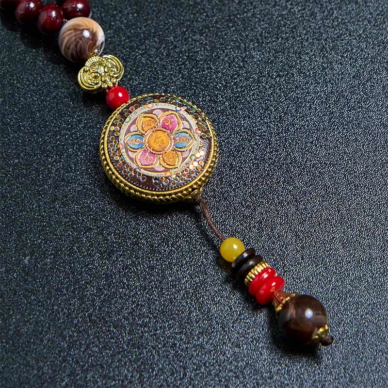 Nimara Ritual Tibetan Handmade Wood Beads Om Mani Padme Hum Samantabhadra Bodhisattva Purity Necklace Pendant