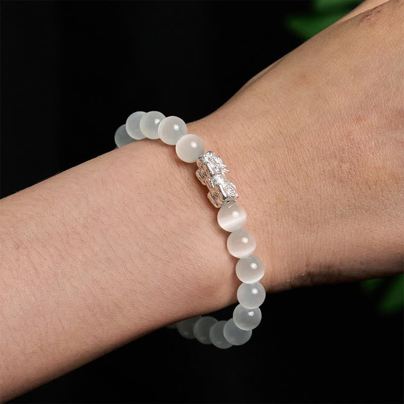 Nimara Ritual Natural Cat's Eye Beads 990 Sterling Silver Pixiu Positive Bracelet