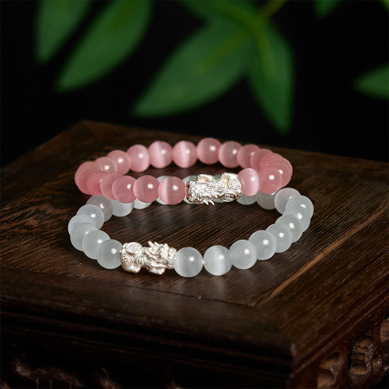 Nimara Ritual Natural Cat's Eye Beads 990 Sterling Silver Pixiu Positive Bracelet