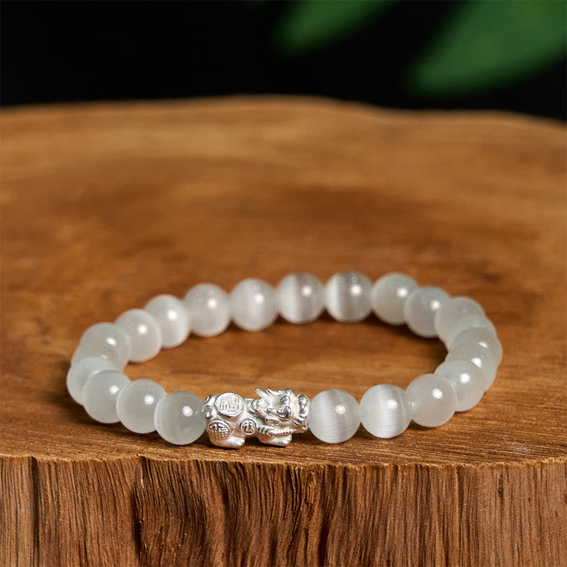 Nimara Ritual Natural Cat's Eye Beads 990 Sterling Silver Pixiu Positive Bracelet