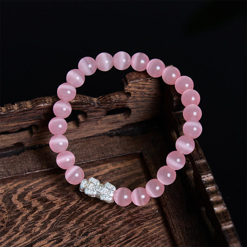 Nimara Ritual Natural Cat's Eye Beads 990 Sterling Silver Pixiu Positive Bracelet