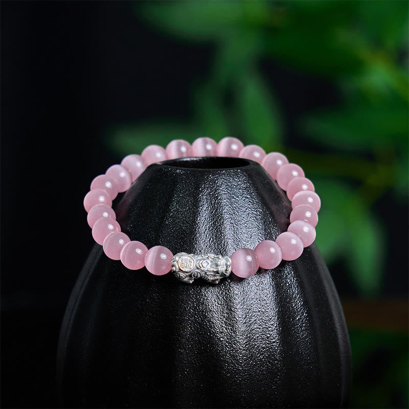 Nimara Ritual Natural Cat's Eye Beads 990 Sterling Silver Pixiu Positive Bracelet