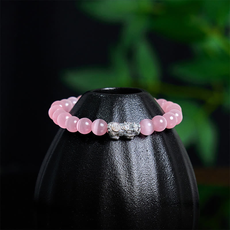 Nimara Ritual Natural Cat's Eye Beads 990 Sterling Silver Pixiu Positive Bracelet