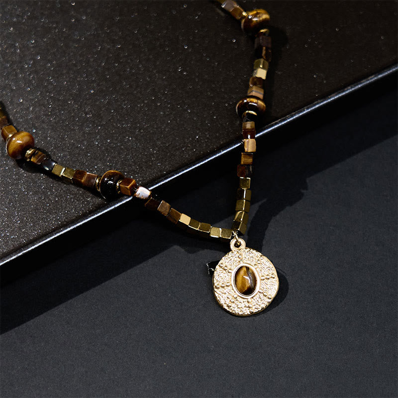 Nimara Ritual Natural Tiger Eye Square Protection Titanium Steel Necklace Pendant