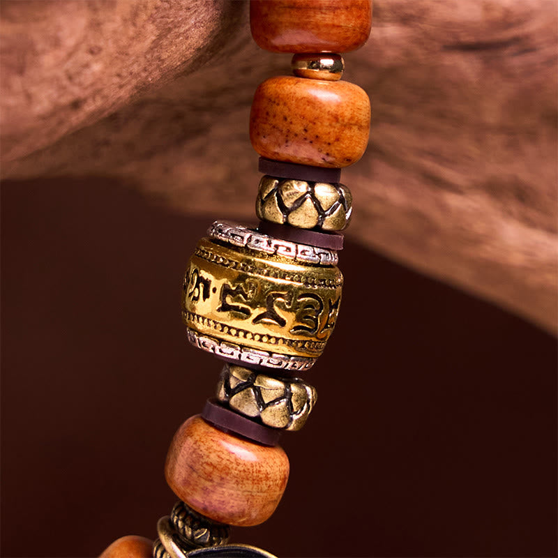 Nimara Ritual Natural Tibetan Camel Bone Barrel Beads OM Sanskrit Luck Protection Bracelet