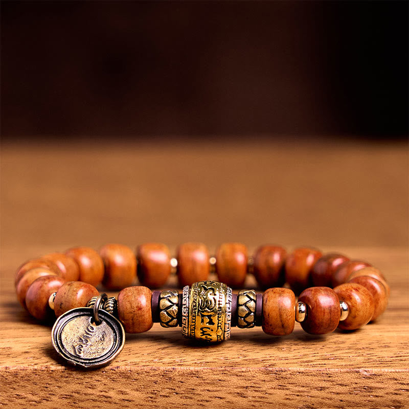Nimara Ritual Natural Tibetan Camel Bone Barrel Beads OM Sanskrit Luck Protection Bracelet