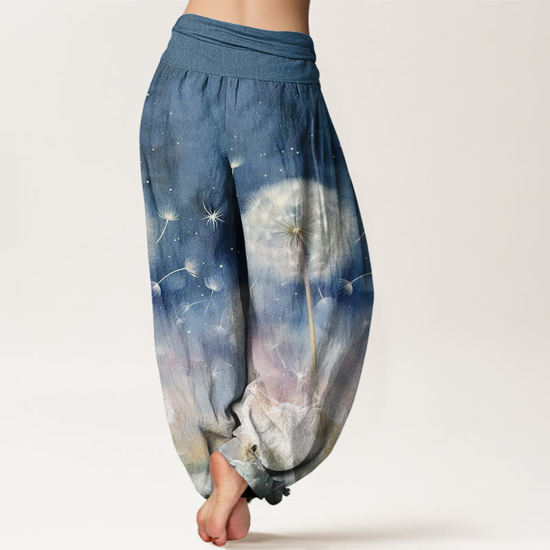 Nimara Ritual Cotton Casual Dandelion Pattern Women's Elastic Waist Harem Pants