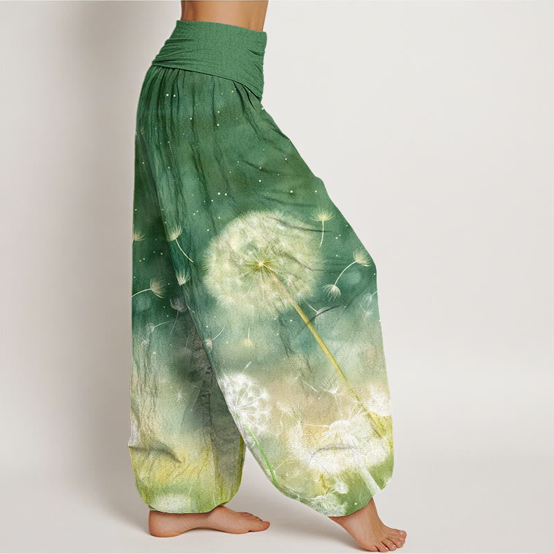 Nimara Ritual Cotton Casual Dandelion Pattern Women's Elastic Waist Harem Pants