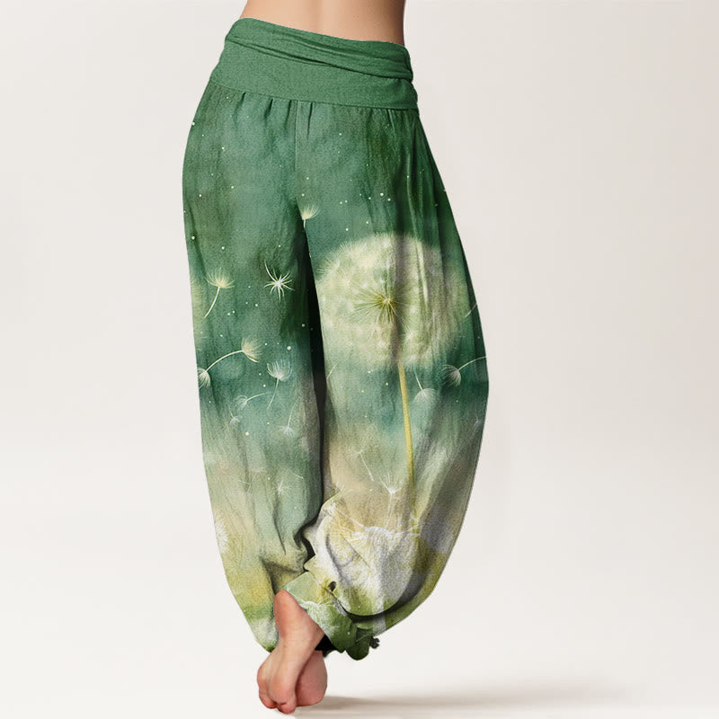 Nimara Ritual Cotton Casual Dandelion Pattern Women's Elastic Waist Harem Pants