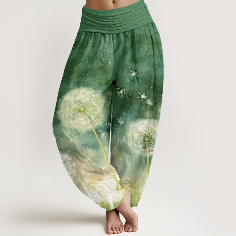 Nimara Ritual Cotton Casual Dandelion Pattern Women's Elastic Waist Harem Pants