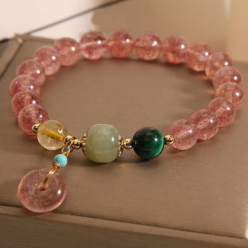 Nimara Ritual Natural Strawberry Quartz Peace Buckle Jade Positive Bracelet