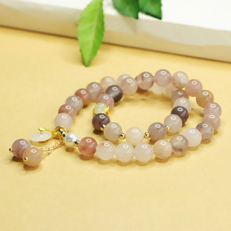 Nimara Ritual Natural Golden Silk Jade Double Layer Gourd Peace Buckle Luck Bracelet