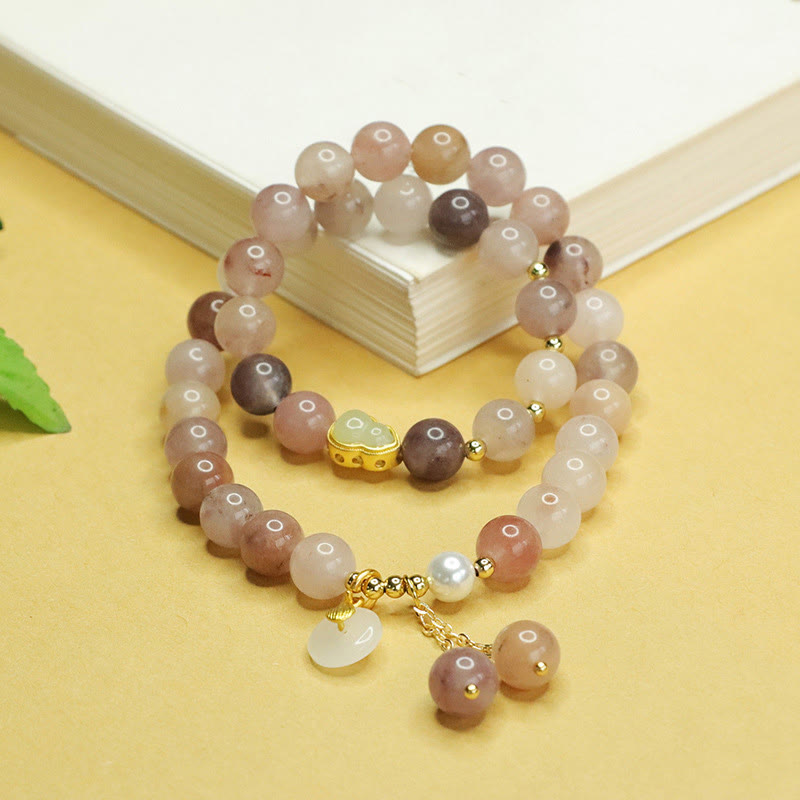 Nimara Ritual Natural Golden Silk Jade Double Layer Gourd Peace Buckle Luck Bracelet