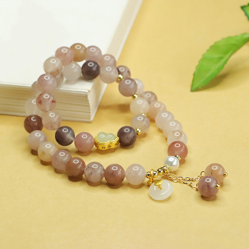 Nimara Ritual Natural Golden Silk Jade Double Layer Gourd Peace Buckle Luck Bracelet