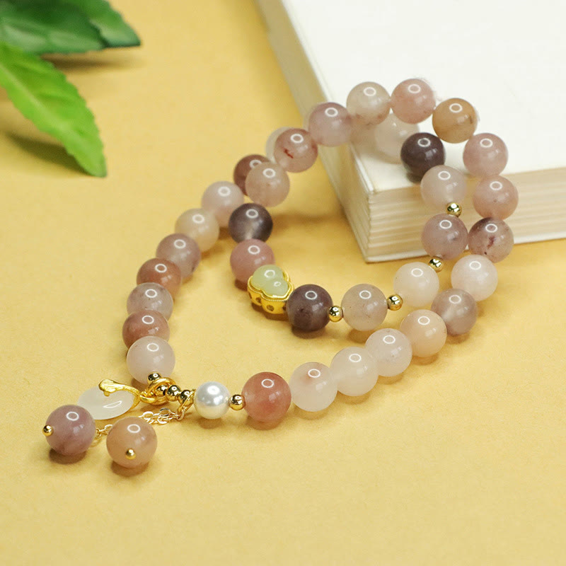 Nimara Ritual Natural Golden Silk Jade Double Layer Gourd Peace Buckle Luck Bracelet