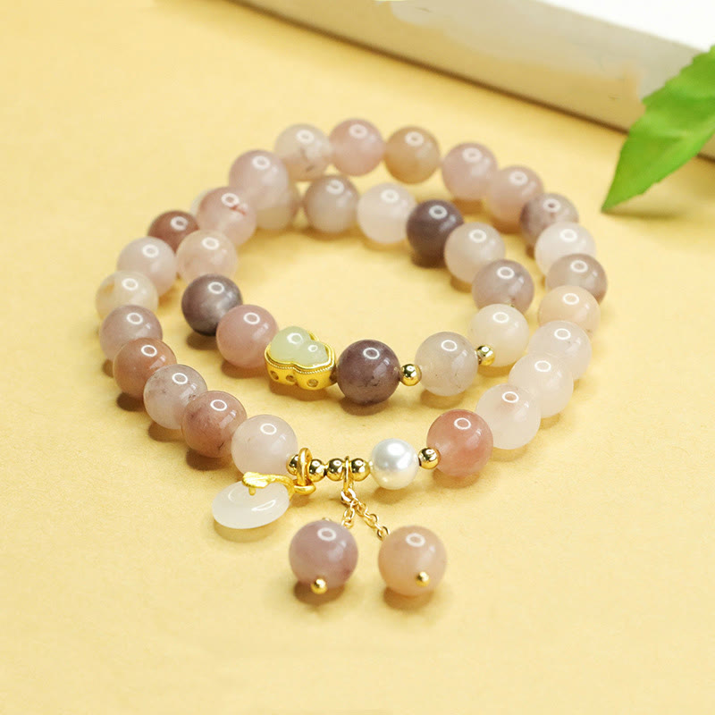 Nimara Ritual Natural Golden Silk Jade Double Layer Gourd Peace Buckle Luck Bracelet