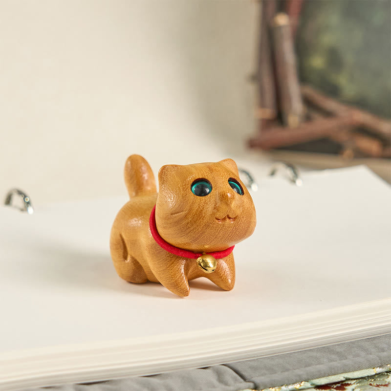 Nimara Ritual Mini Sandalwood Carved Lucky Confident Cat Healing Decoration