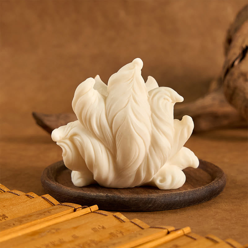 Nimara Ritual Small Nine Tailed Fox Carved Ivory Fruit Support Home Decoration