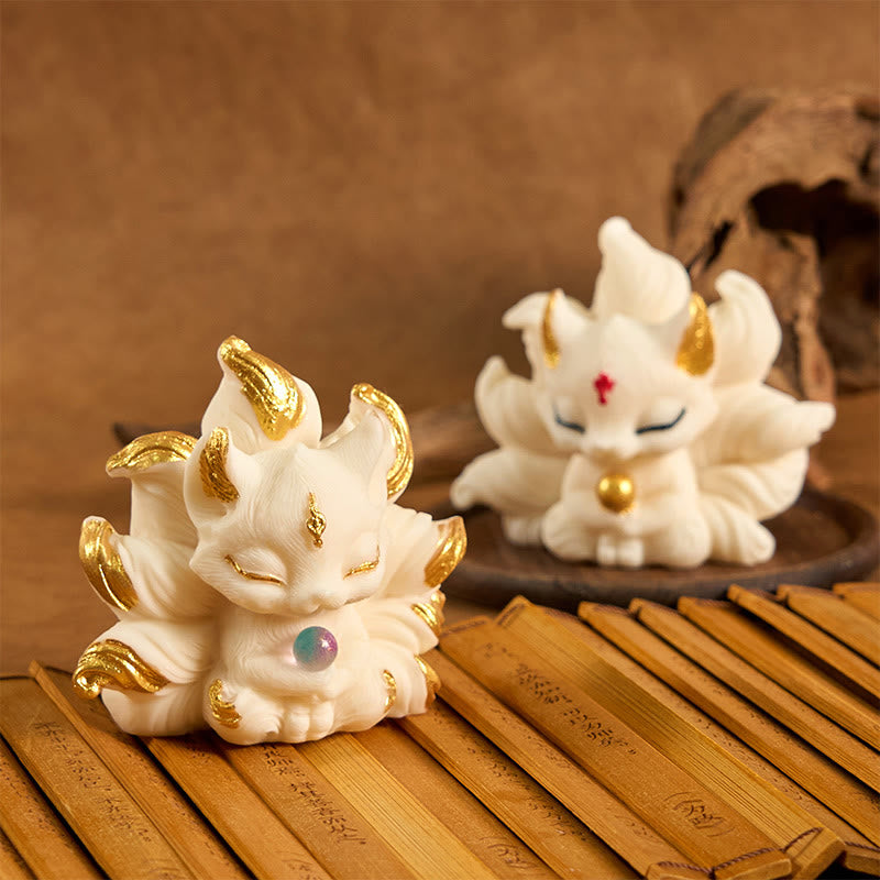 Nimara Ritual Small Nine Tailed Fox Carved Ivory Fruit Support Home Decoration