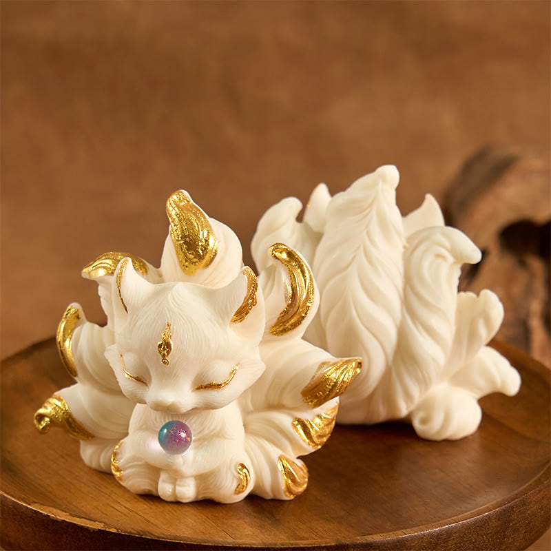 Nimara Ritual Small Nine Tailed Fox Carved Ivory Fruit Support Home Decoration