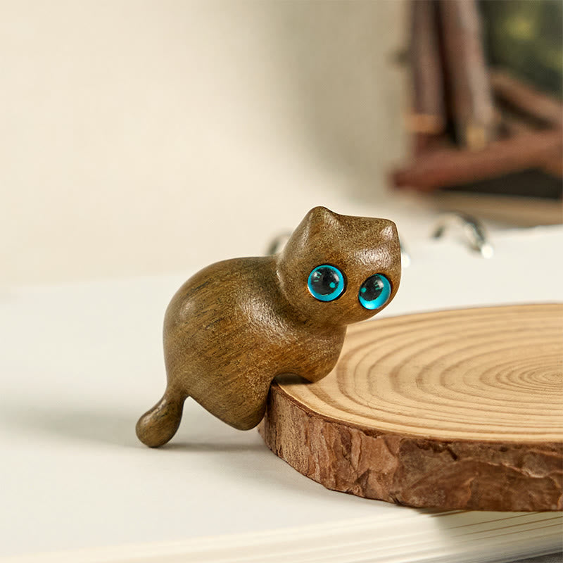 Nimara Ritual Mini Cute Stretching Cat Carved Soothing Desk Decoration