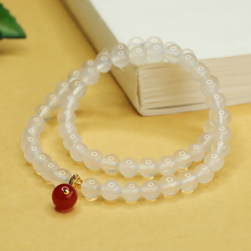 Nimara Ritual Natural Chalcedony Red Agate Bead Double Layer Harmony Positive Bracelet