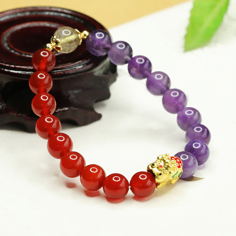 Nimara Ritual Natural Amethyst Red Agate Pi Xiu Balance Bracelet