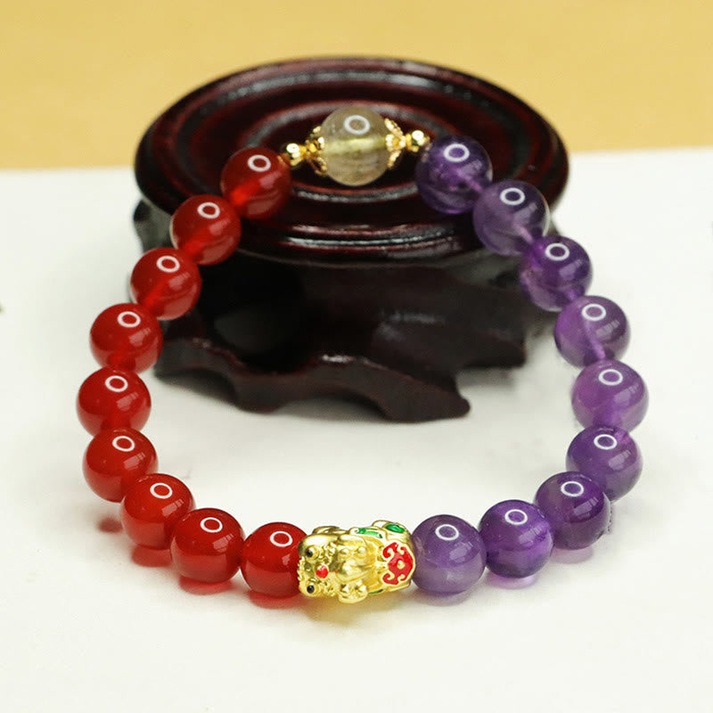 Nimara Ritual Natural Amethyst Red Agate Pi Xiu Balance Bracelet